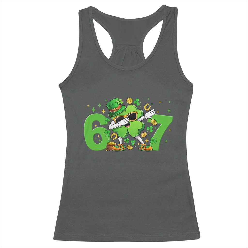 Funny Six Seven 67 St Patricks Day Dabbing Shamrock Racerback Tank Top