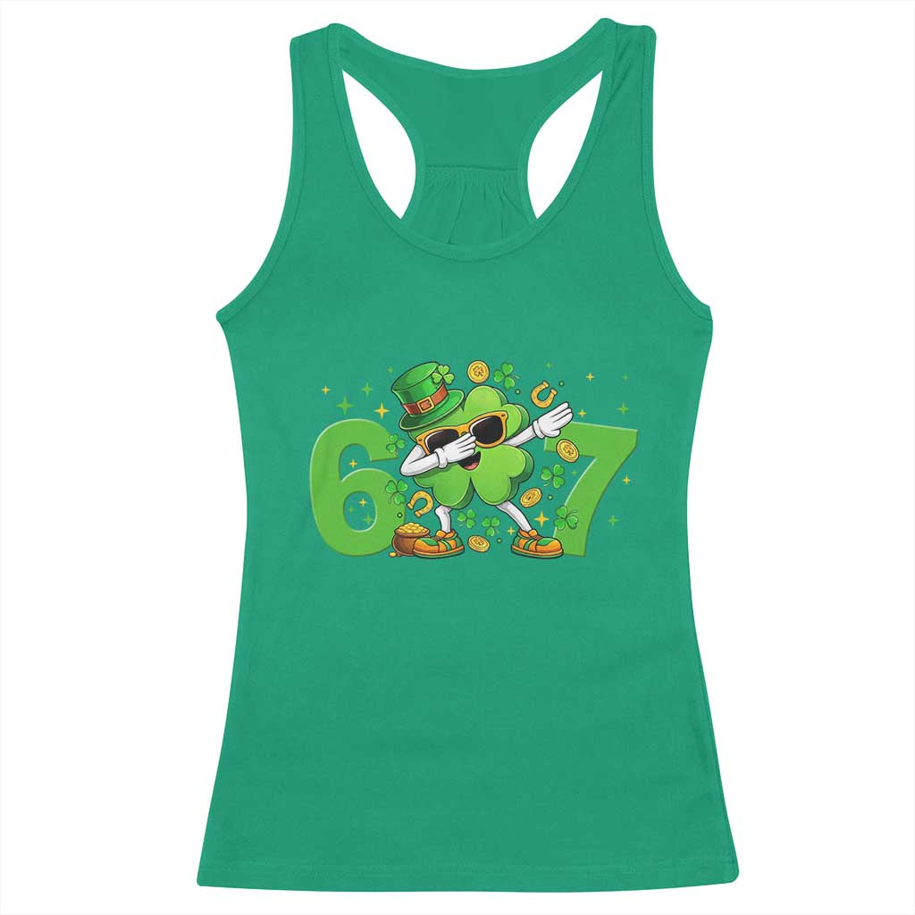 Funny Six Seven 67 St Patricks Day Dabbing Shamrock Racerback Tank Top