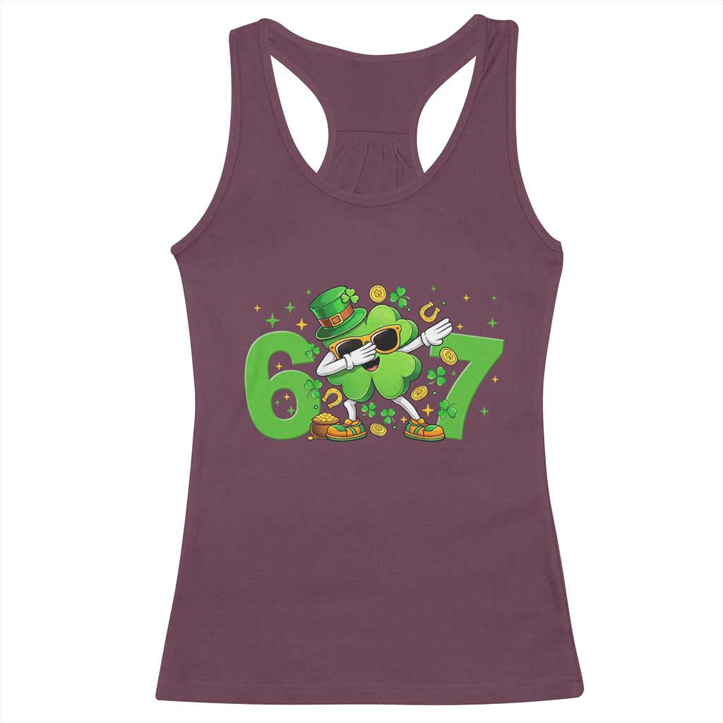 Funny Six Seven 67 St Patricks Day Dabbing Shamrock Racerback Tank Top