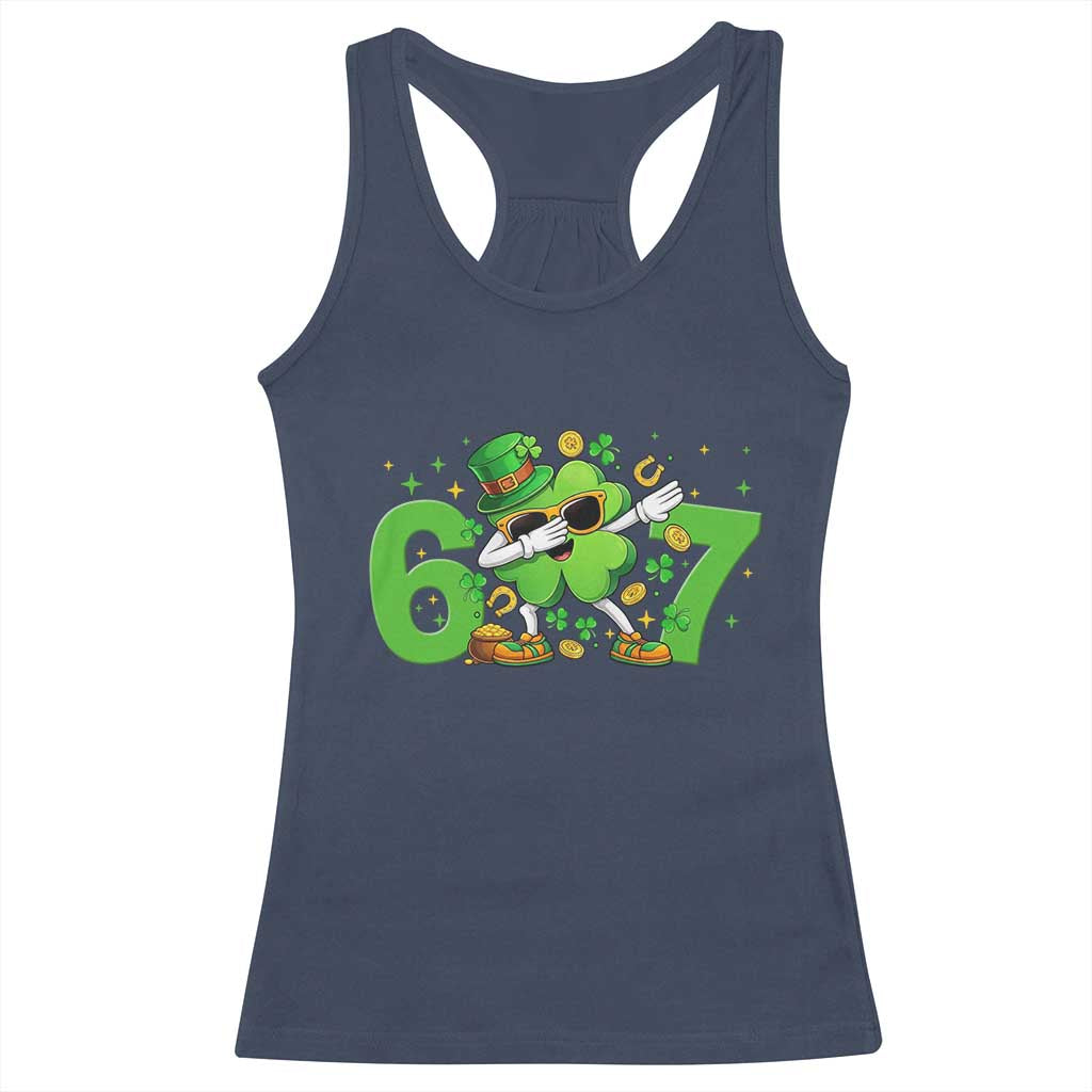 Funny Six Seven 67 St Patricks Day Dabbing Shamrock Racerback Tank Top
