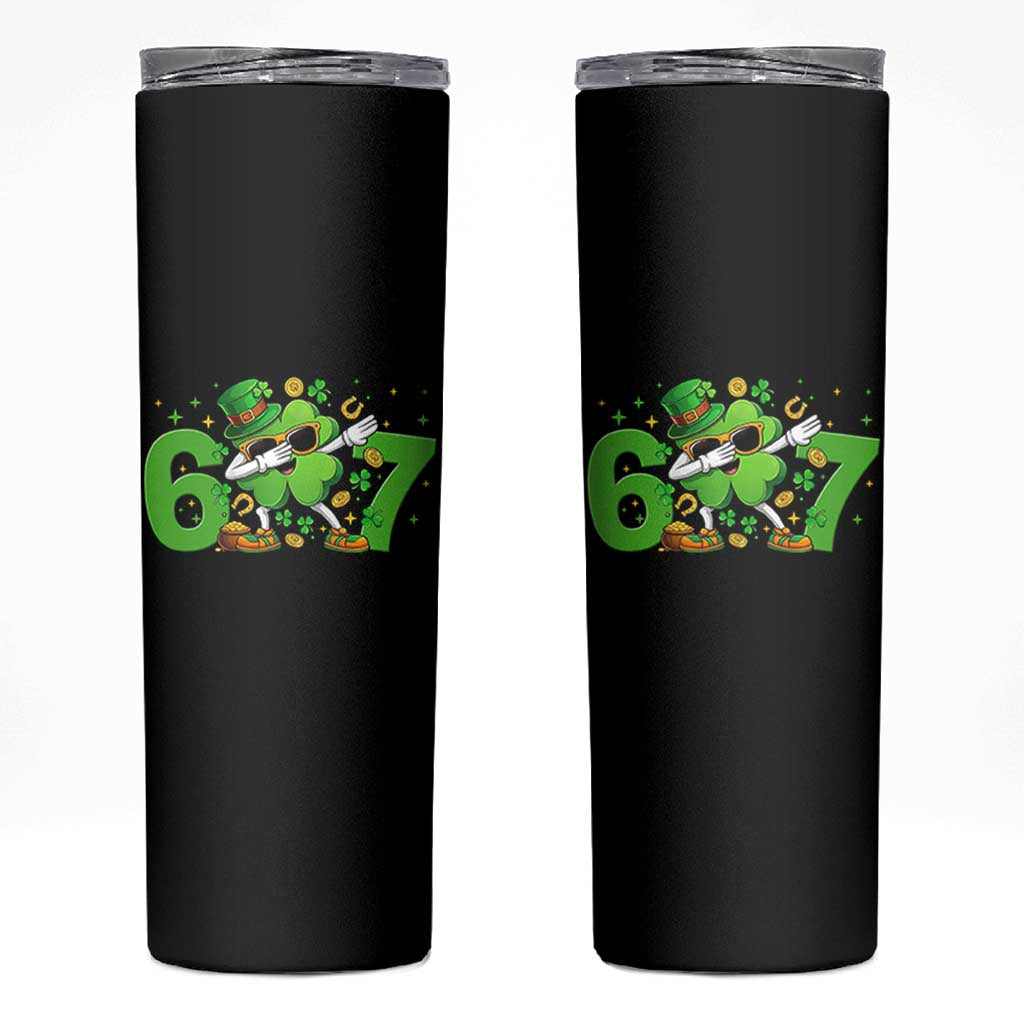 Funny Six Seven 67 St Patricks Day Dabbing Shamrock Skinny Tumbler