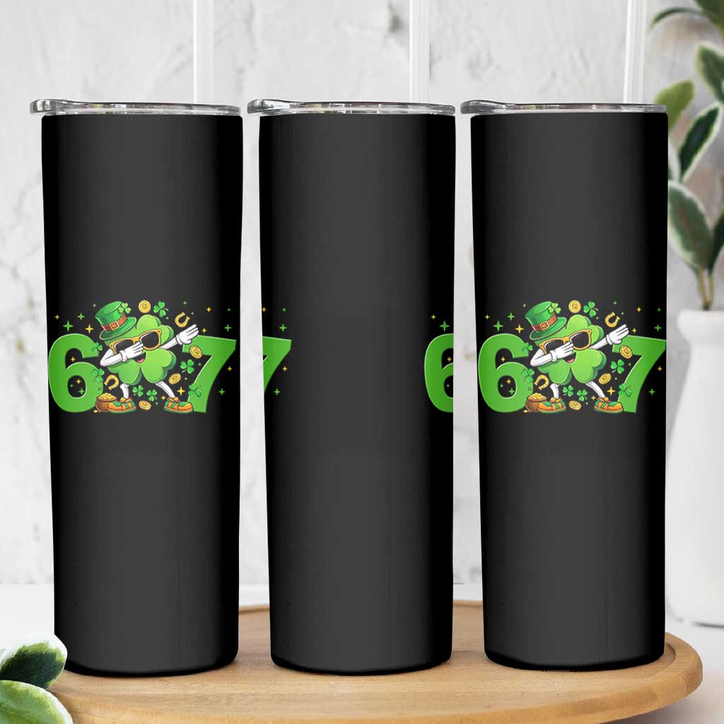 Funny Six Seven 67 St Patricks Day Dabbing Shamrock Skinny Tumbler