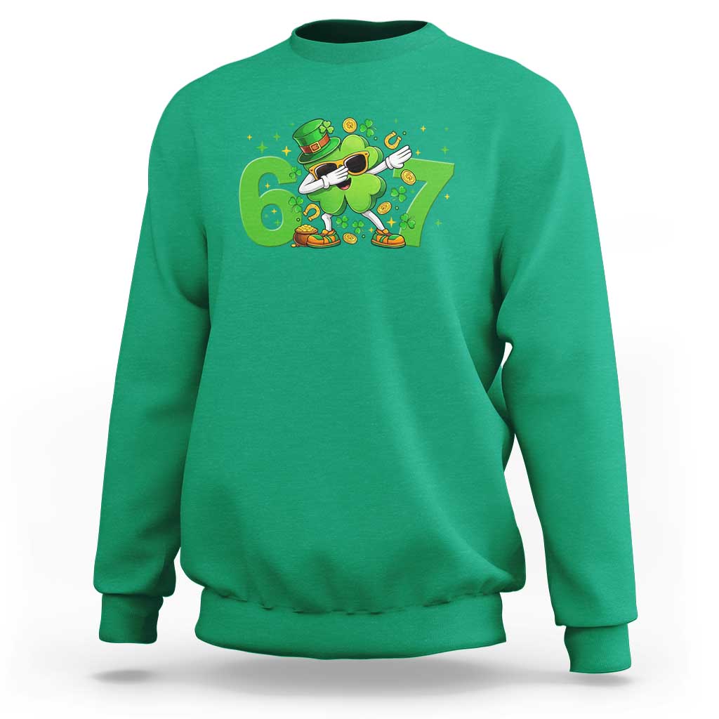 Funny Six Seven 67 St Patricks Day Dabbing Shamrock Sweatshirt