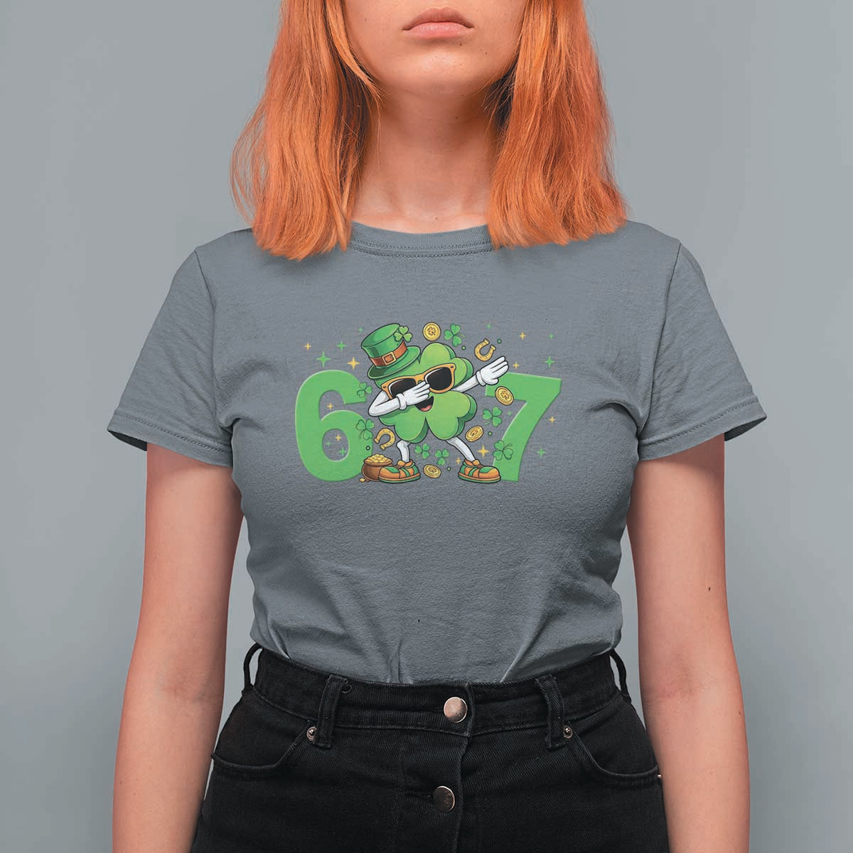 Funny Six Seven 67 St Patricks Day Dabbing Shamrock T Shirt For Women