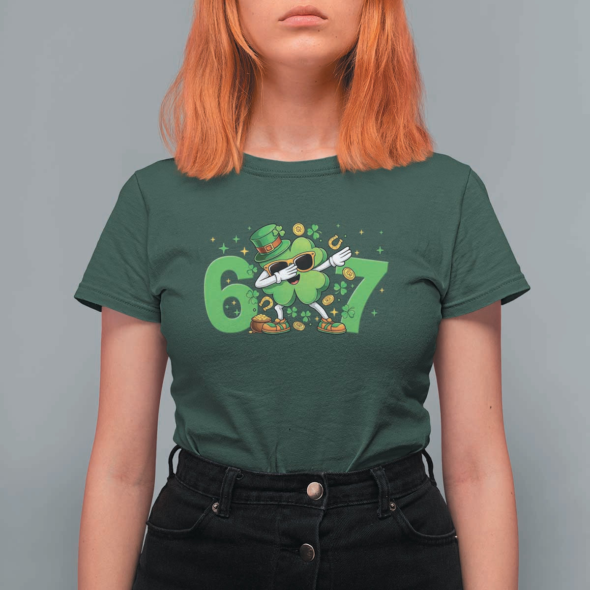 Funny Six Seven 67 St Patricks Day Dabbing Shamrock T Shirt For Women