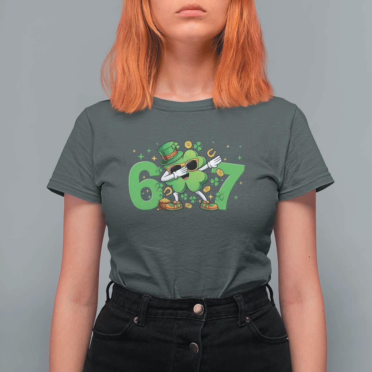 Funny Six Seven 67 St Patricks Day Dabbing Shamrock T Shirt For Women