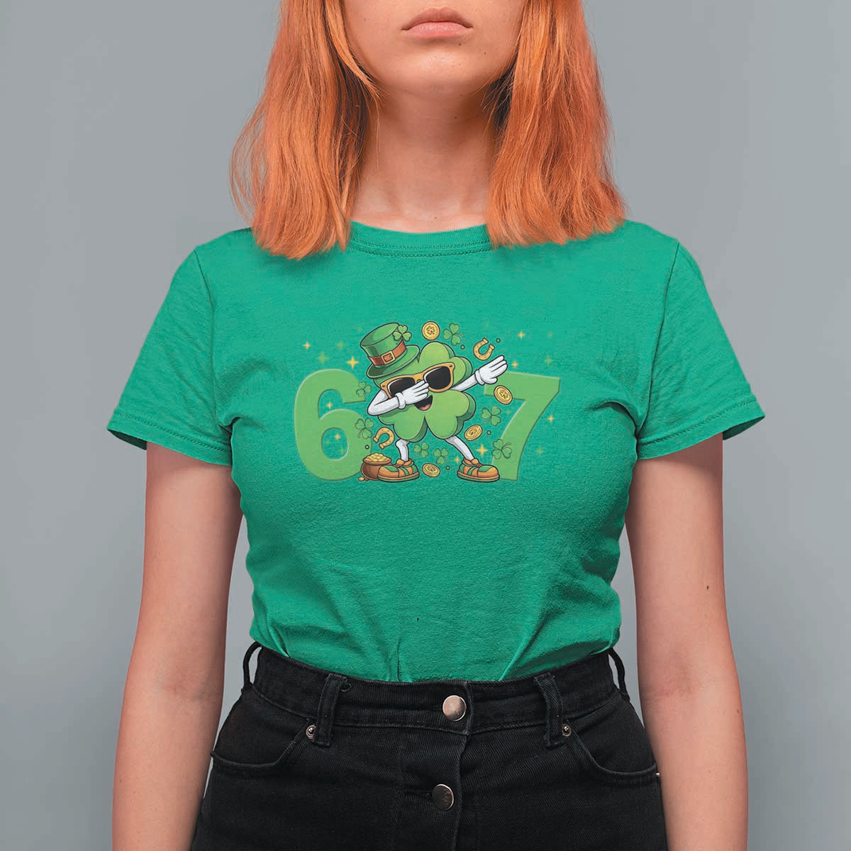 Funny Six Seven 67 St Patricks Day Dabbing Shamrock T Shirt For Women