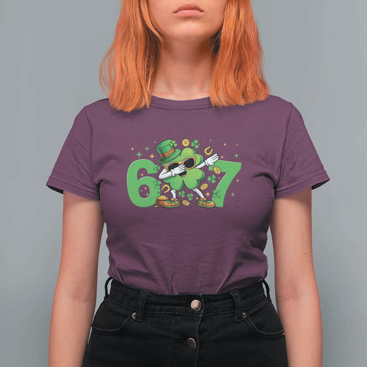 Funny Six Seven 67 St Patricks Day Dabbing Shamrock T Shirt For Women