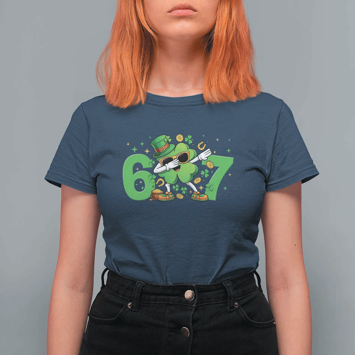 Funny Six Seven 67 St Patricks Day Dabbing Shamrock T Shirt For Women