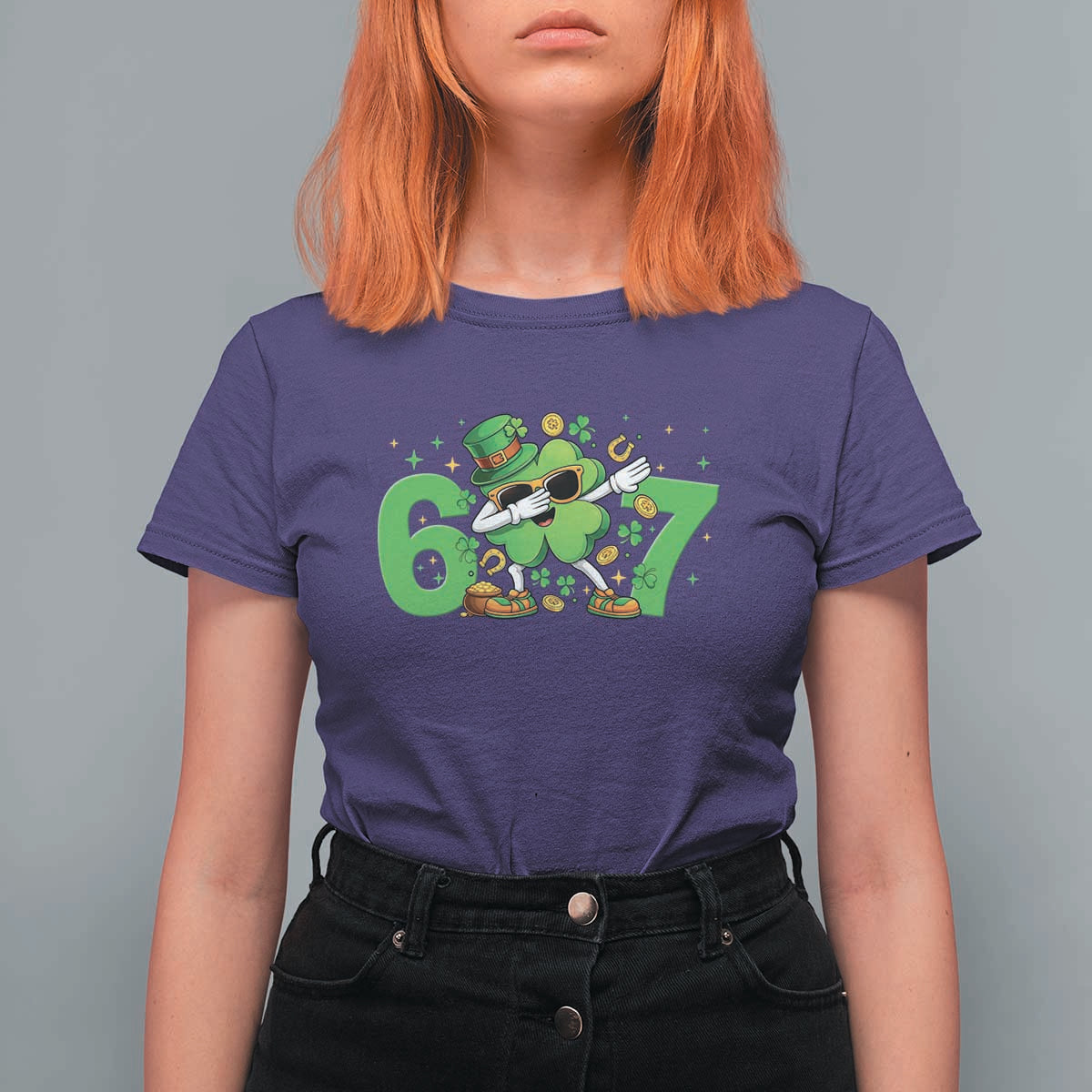 Funny Six Seven 67 St Patricks Day Dabbing Shamrock T Shirt For Women