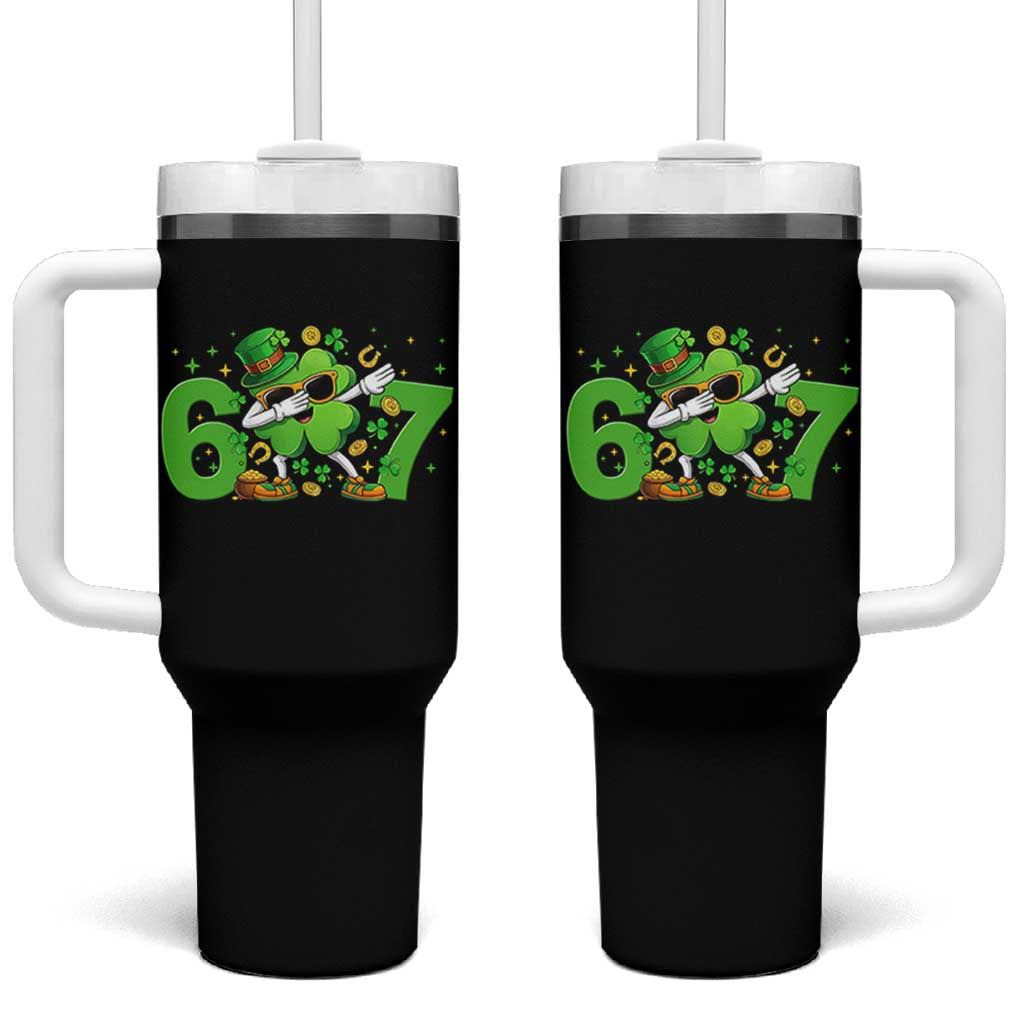 Funny Six Seven 67 St Patricks Day Dabbing Shamrock Tumbler With Handle