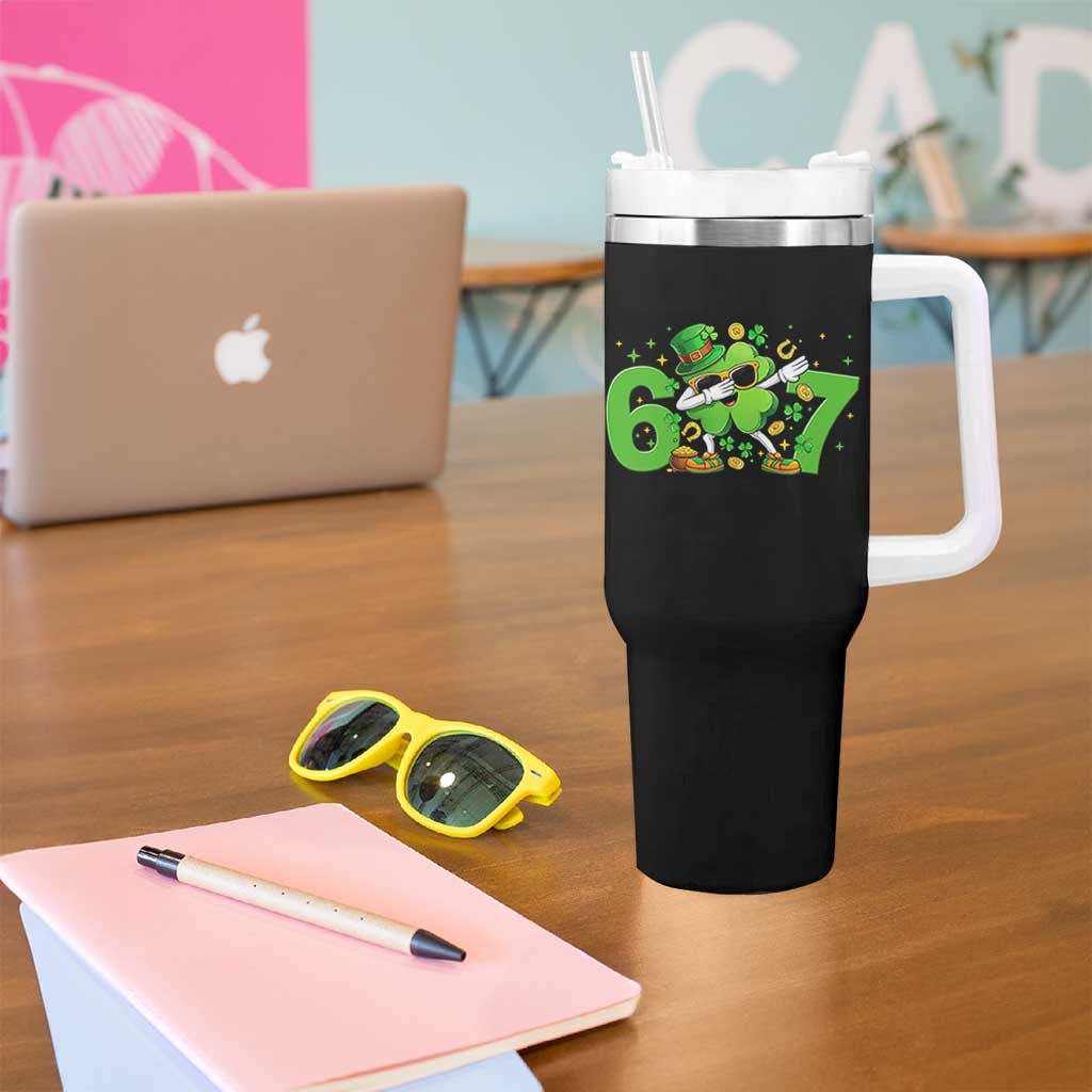 Funny Six Seven 67 St Patricks Day Dabbing Shamrock Tumbler With Handle