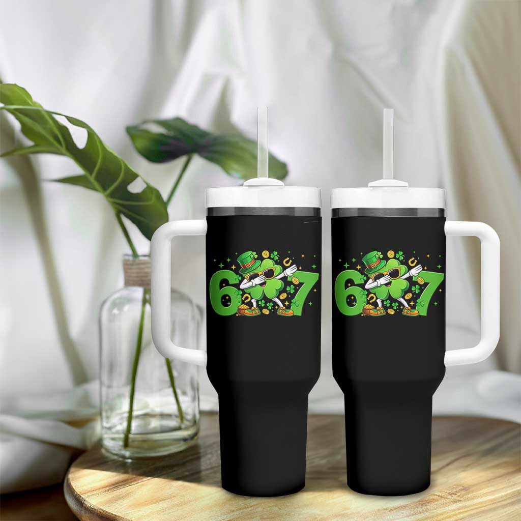 Funny Six Seven 67 St Patricks Day Dabbing Shamrock Tumbler With Handle