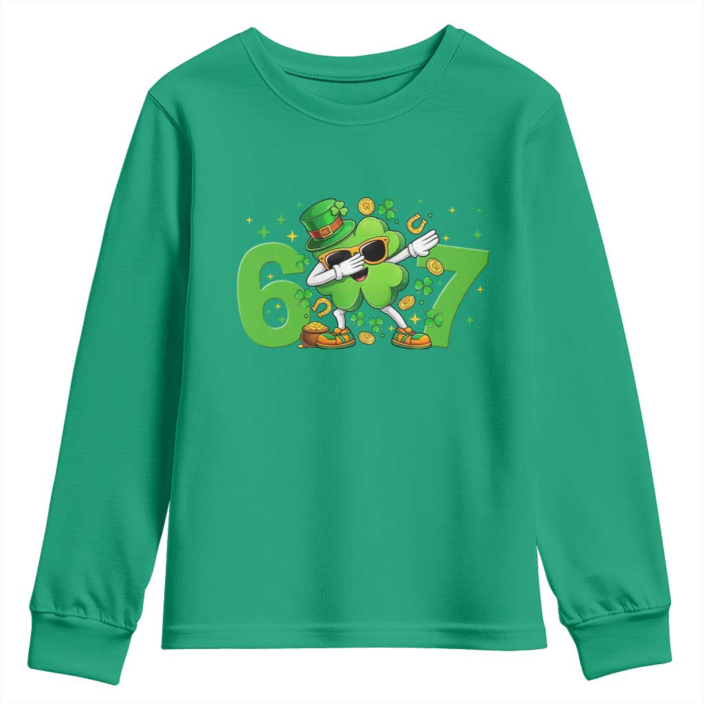 Funny Six Seven 67 St Patricks Day Dabbing Shamrock Youth Sweatshirt