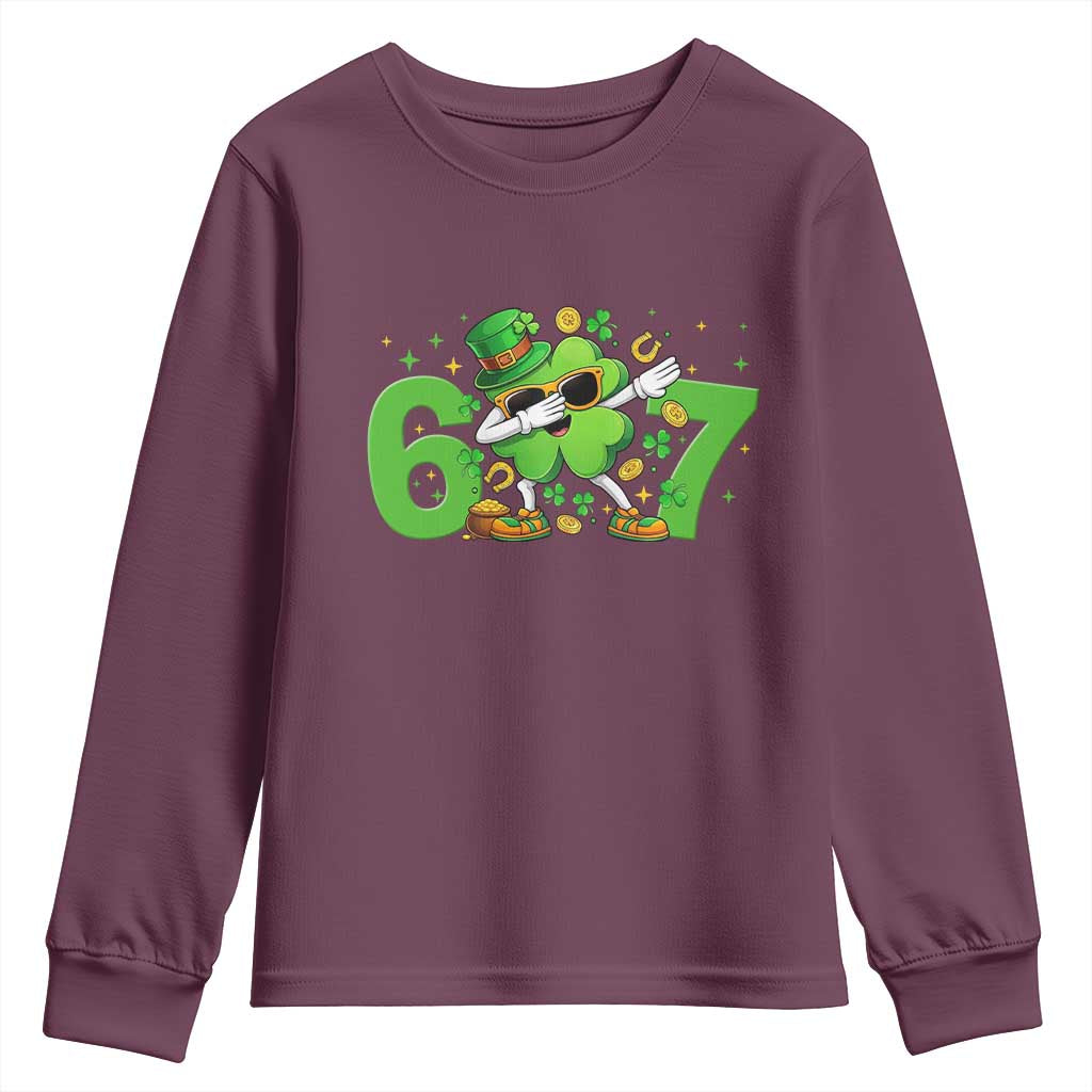 Funny Six Seven 67 St Patricks Day Dabbing Shamrock Youth Sweatshirt