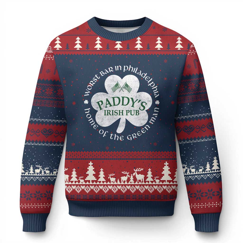 Funny Paddys Irish Pub Ugly Christmas Sweater Worst Bar In Philadelphia St Patricks Day Beer Drinking