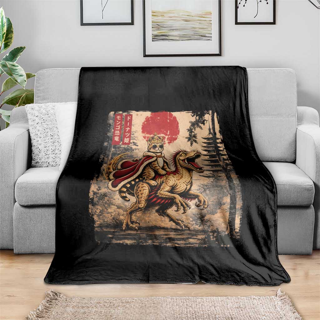 Princess Donut Riding Mongo Throw Blanket Japanese Vintage Graphic Ukiyoe Art