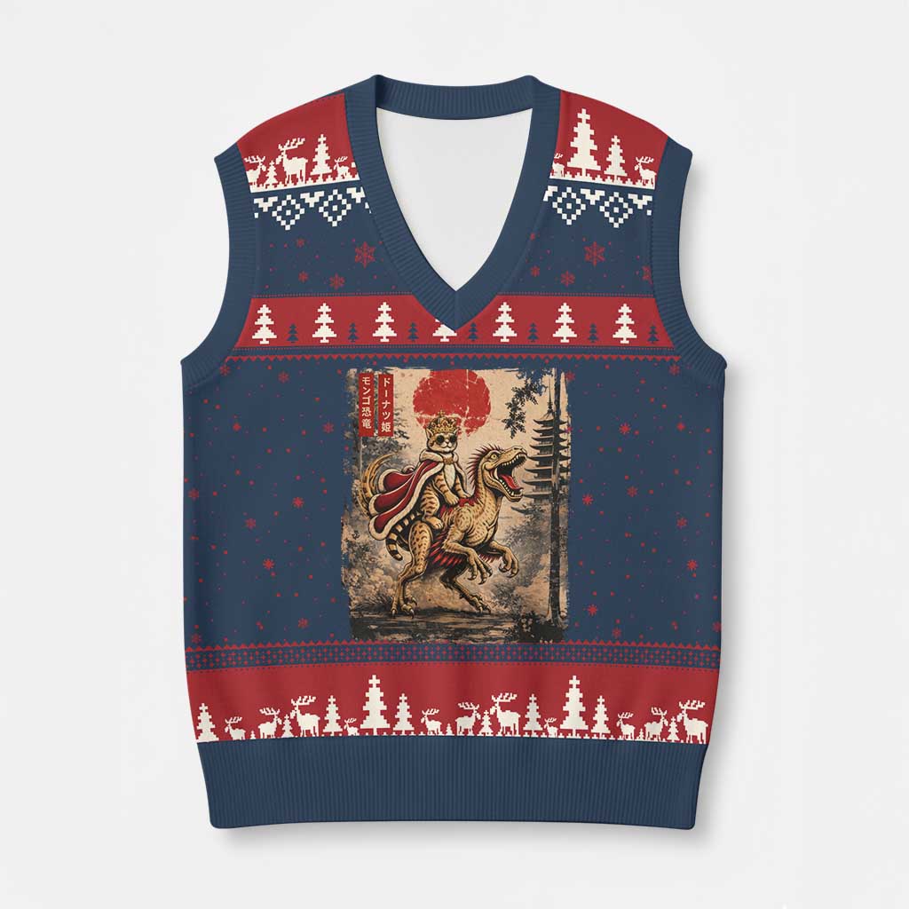 Princess Donut Riding Mongo V-Neck Knit Sweater Vest Japanese Vintage Graphic Ukiyoe Art
