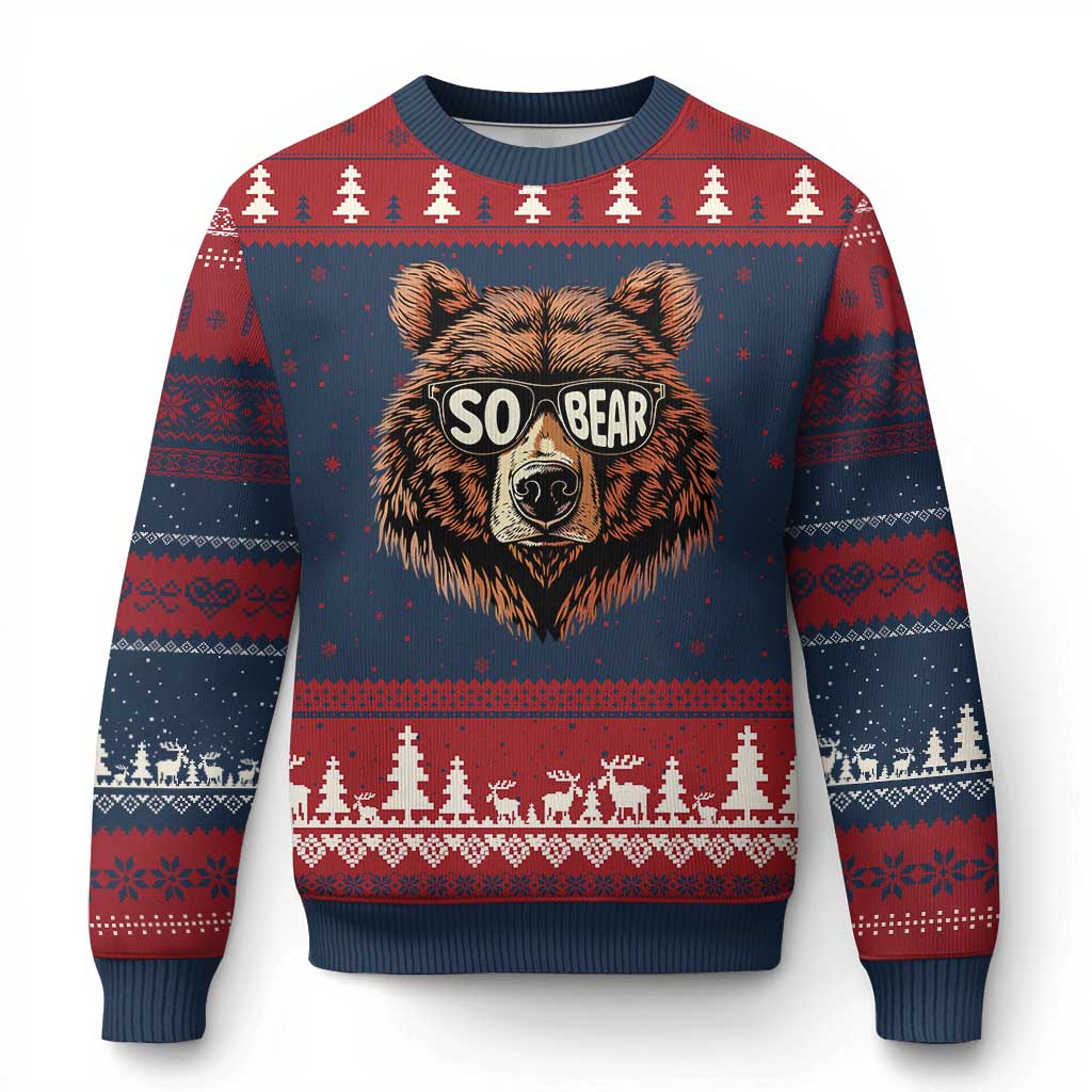 Sobriety Anniversary Sober Bear AA NA Recovery Ugly Christmas Sweater