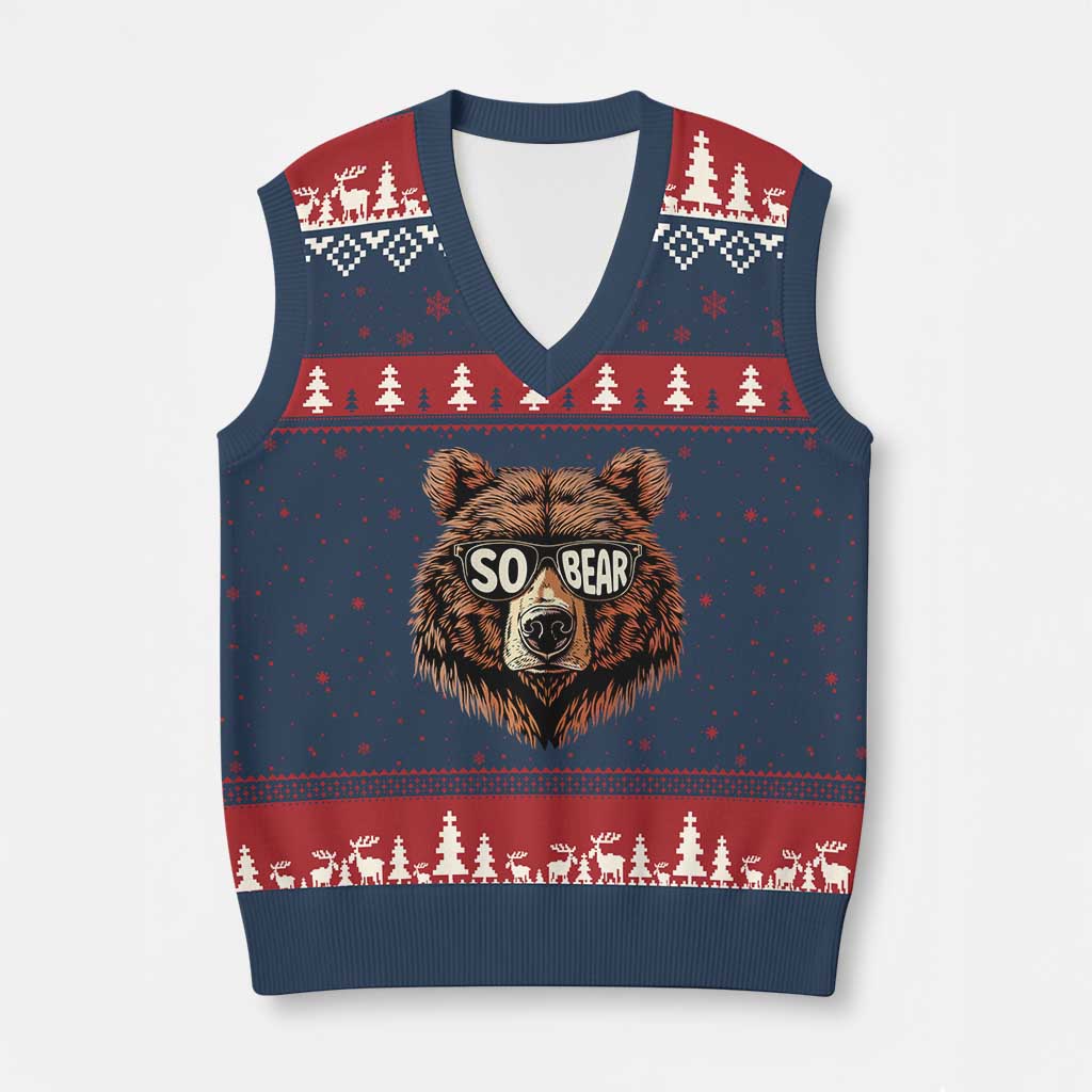Sobriety Anniversary Sober Bear AA NA Recovery V-Neck Knit Sweater Vest