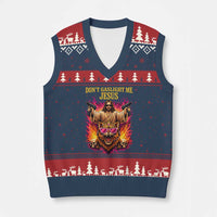 Dont Gaslight Me Jesus V-Neck Knit Sweater Vest Princess Cat Donut Meme Faith Humor