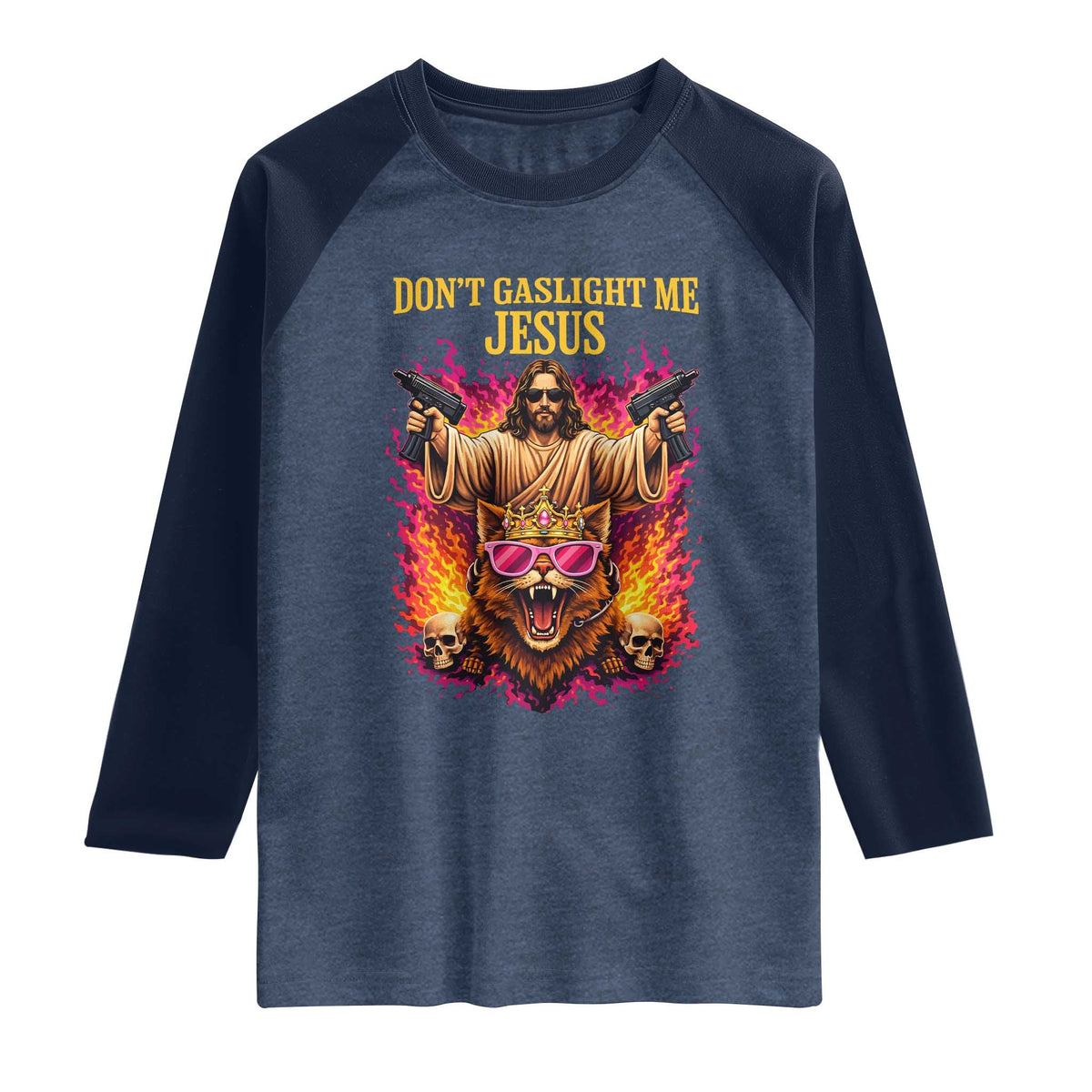 Dont Gaslight Me Jesus Raglan Shirt Princess Cat Donut Meme Faith Humor
