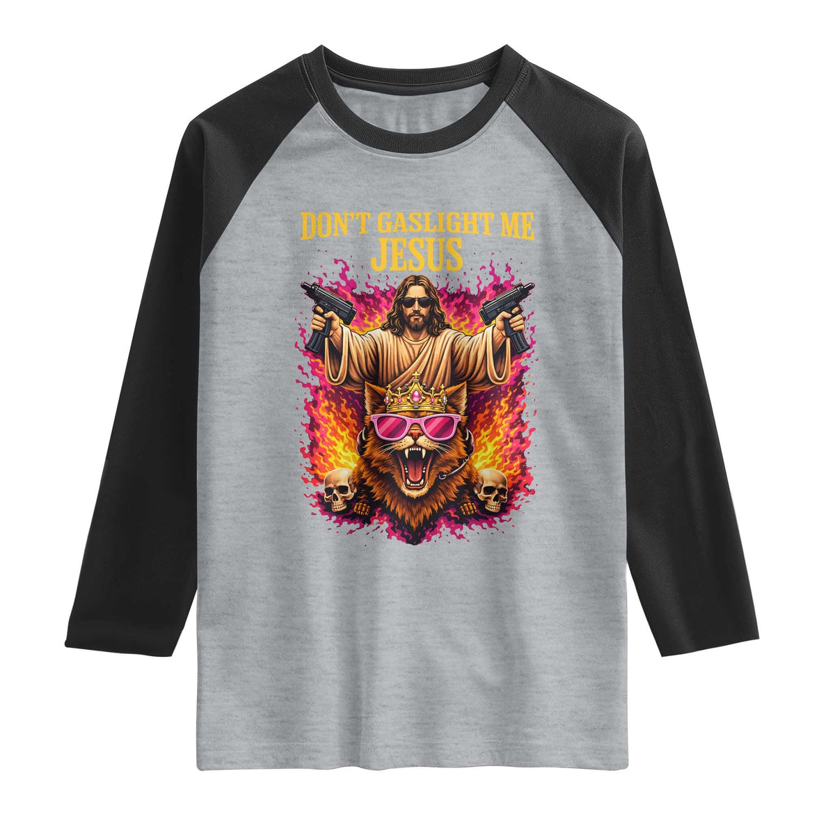 Dont Gaslight Me Jesus Raglan Shirt Princess Cat Donut Meme Faith Humor
