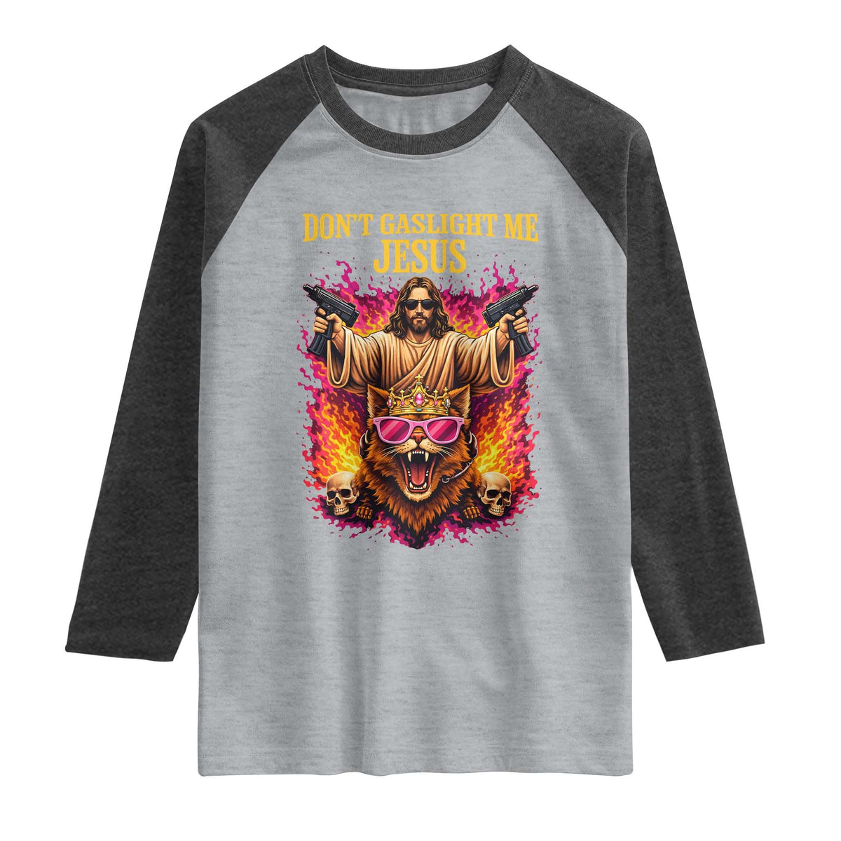 Dont Gaslight Me Jesus Raglan Shirt Princess Cat Donut Meme Faith Humor