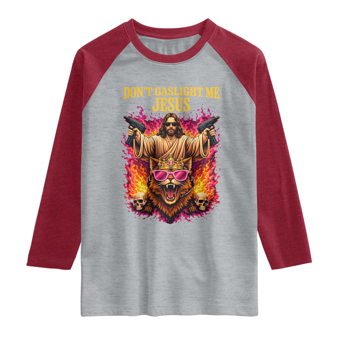 Dont Gaslight Me Jesus Raglan Shirt Princess Cat Donut Meme Faith Humor