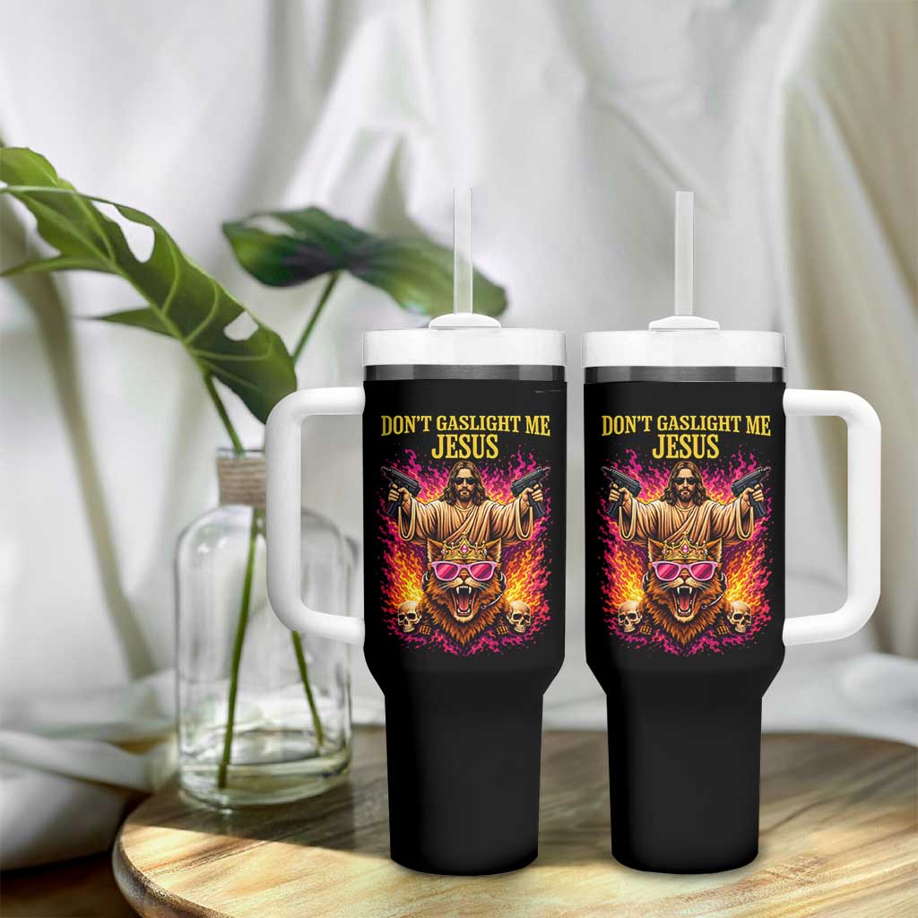 Dont Gaslight Me Jesus Tumbler With Handle Princess Cat Donut Meme Faith Humor