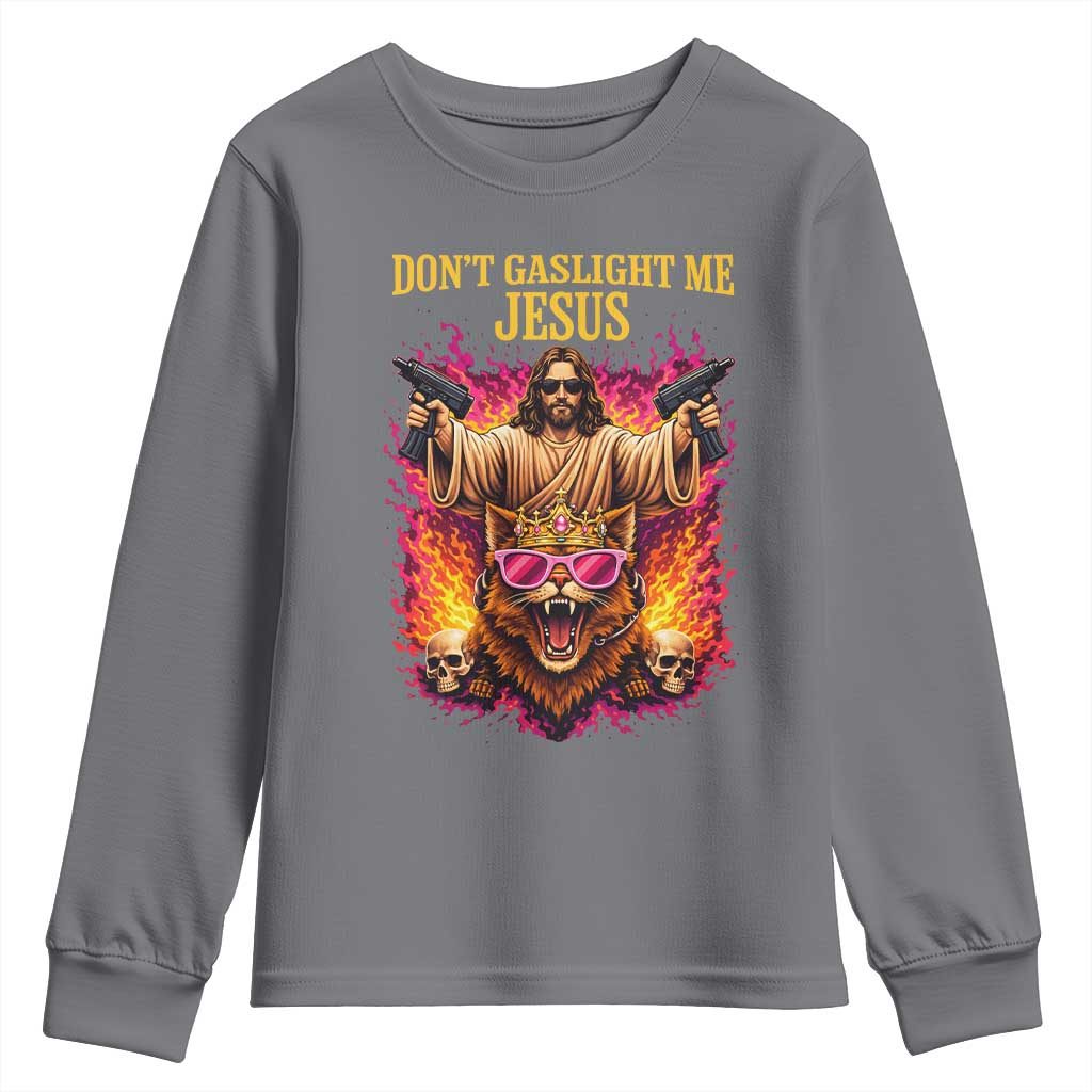 Dont Gaslight Me Jesus Youth Sweatshirt Princess Cat Donut Meme Faith Humor