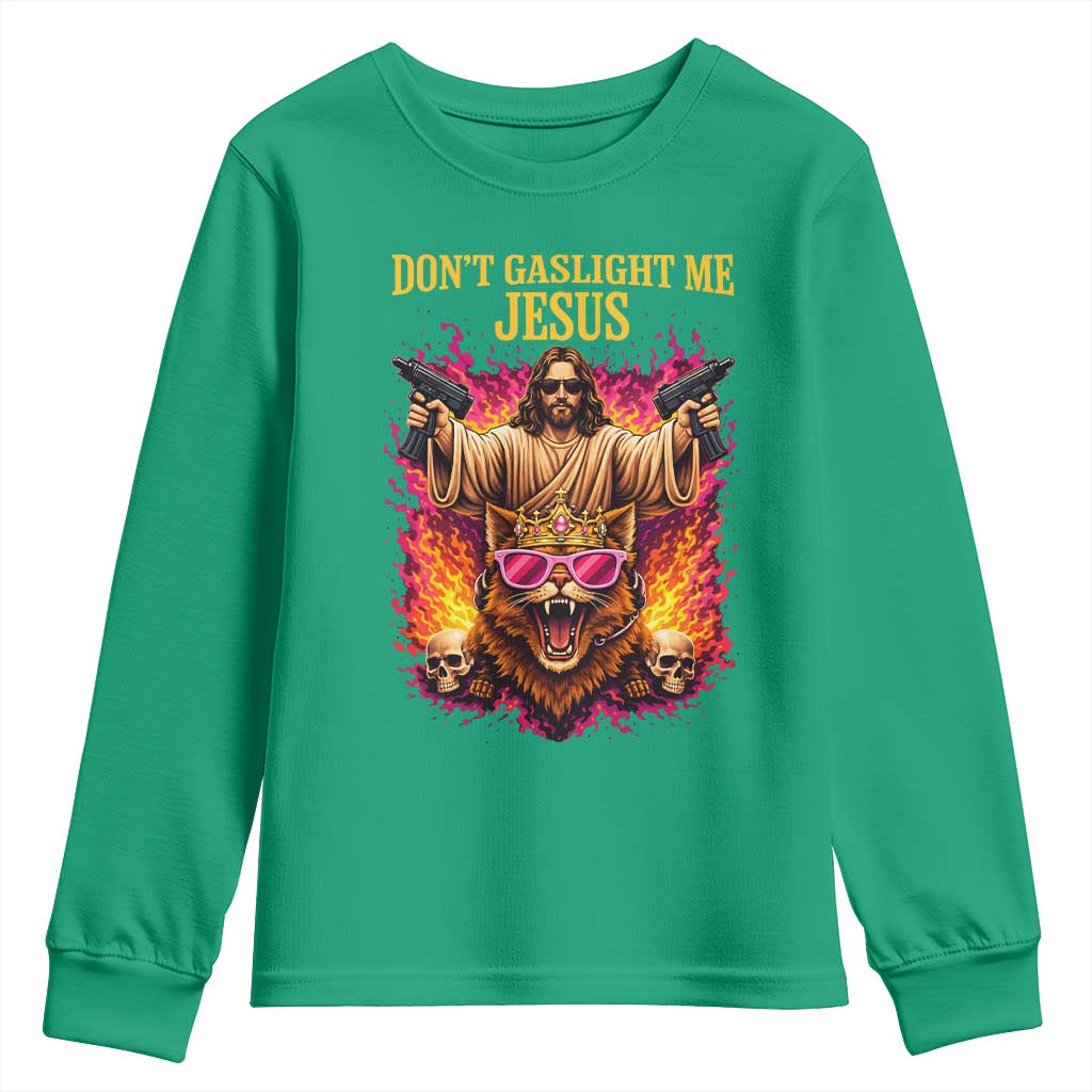 Dont Gaslight Me Jesus Youth Sweatshirt Princess Cat Donut Meme Faith Humor