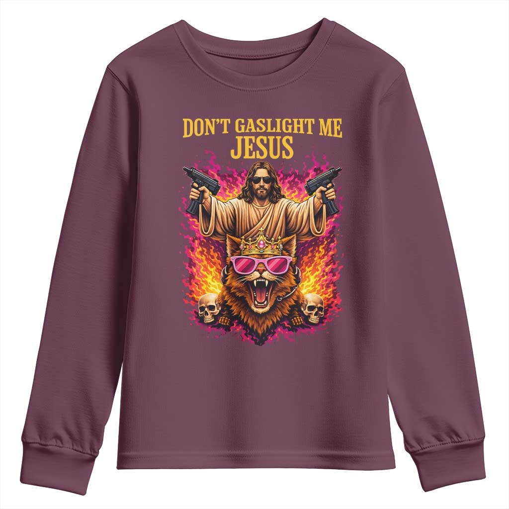 Dont Gaslight Me Jesus Youth Sweatshirt Princess Cat Donut Meme Faith Humor
