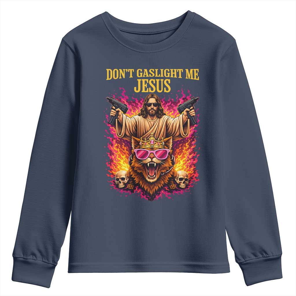 Dont Gaslight Me Jesus Youth Sweatshirt Princess Cat Donut Meme Faith Humor
