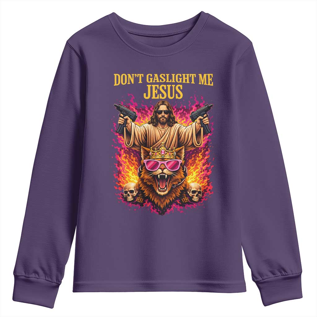 Dont Gaslight Me Jesus Youth Sweatshirt Princess Cat Donut Meme Faith Humor