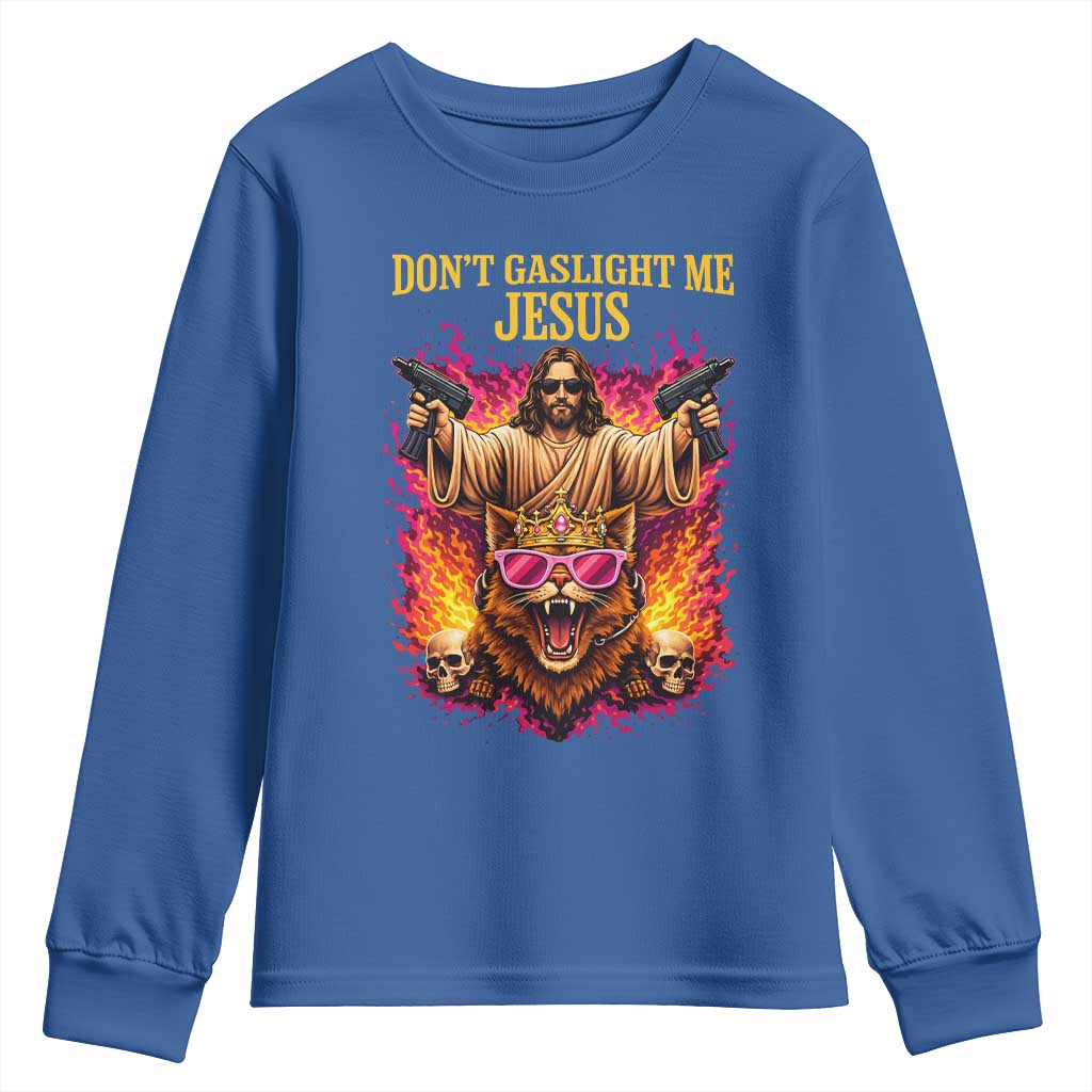 Dont Gaslight Me Jesus Youth Sweatshirt Princess Cat Donut Meme Faith Humor