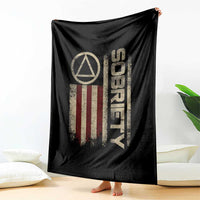 Sober AA NA Sobriety Anniversary Throw Blanket Alcoholism Addiction Recovery Vintage American Flag