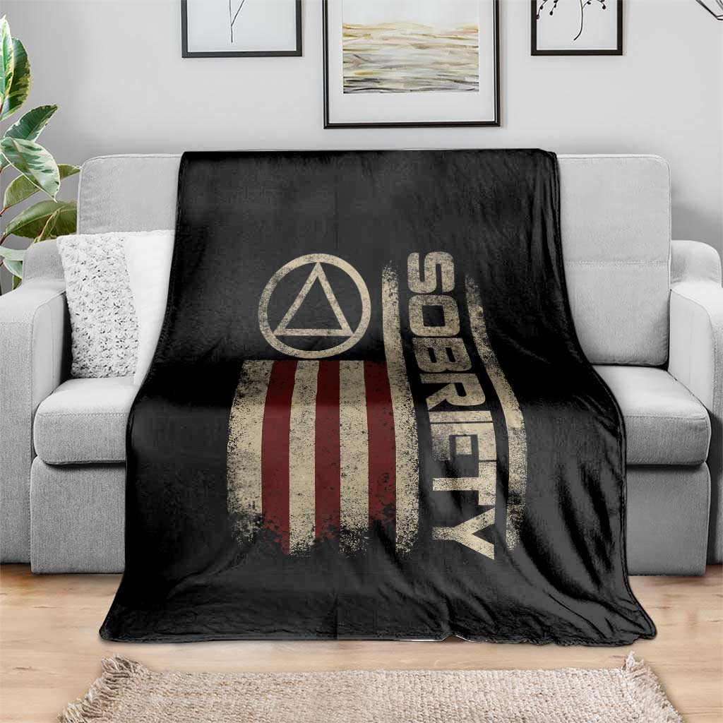 Sober AA NA Sobriety Anniversary Throw Blanket Alcoholism Addiction Recovery Vintage American Flag