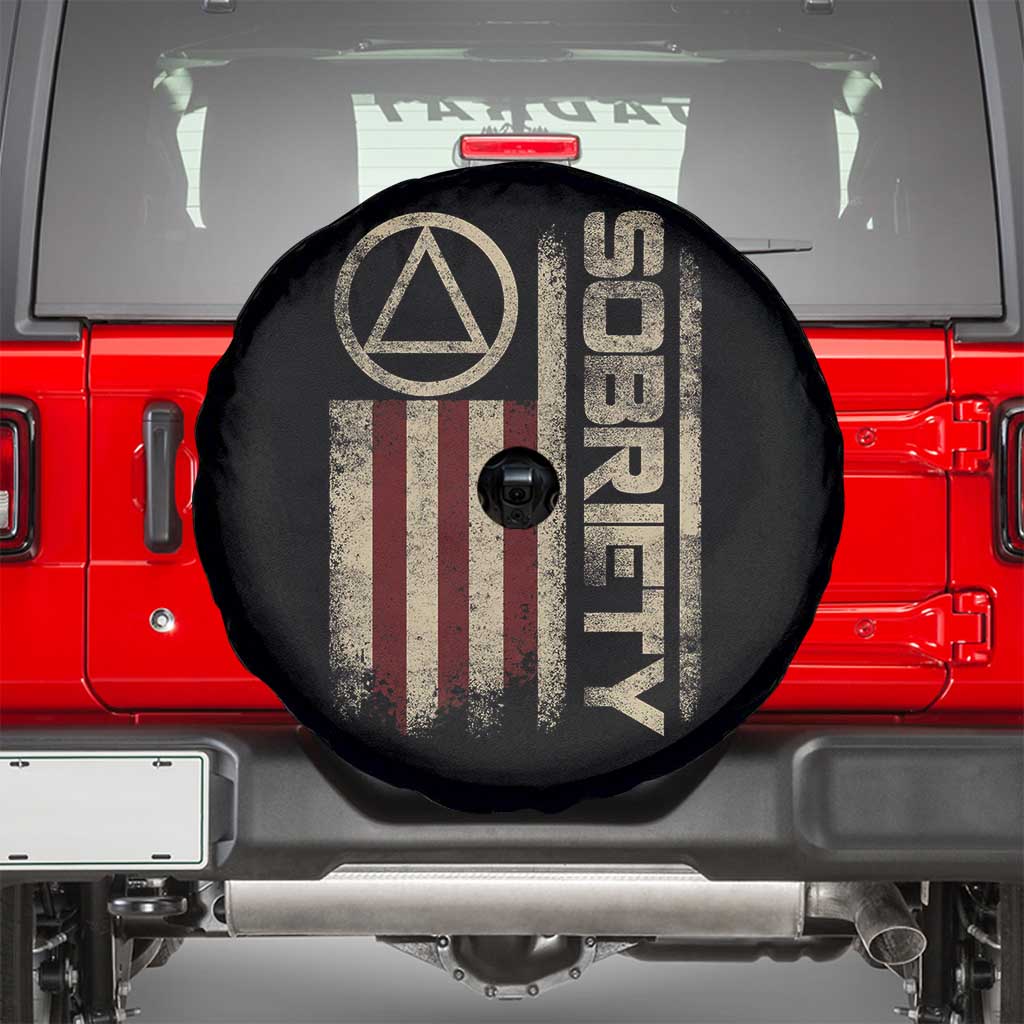 Sober AA NA Sobriety Anniversary Spare Tire Cover Alcoholism Addiction Recovery Vintage American Flag