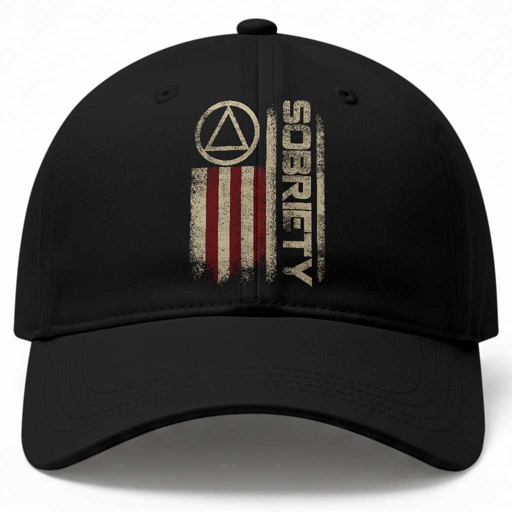 Sober AA NA Sobriety Anniversary Baseball Cap Alcoholism Addiction Recovery Vintage American Flag
