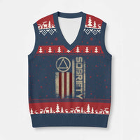 Sober AA NA Sobriety Anniversary V-Neck Knit Sweater Vest Alcoholism Addiction Recovery Vintage American Flag