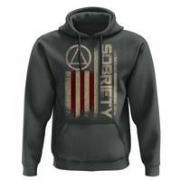 Sober AA NA Sobriety Anniversary Hoodie Alcoholism Addiction Recovery Vintage American Flag