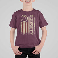 Sober AA NA Sobriety Anniversary T Shirt For Kid Alcoholism Addiction Recovery Vintage American Flag