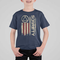Sober AA NA Sobriety Anniversary T Shirt For Kid Alcoholism Addiction Recovery Vintage American Flag