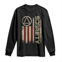 Sober AA NA Sobriety Anniversary Long Sleeve Shirt Alcoholism Addiction Recovery Vintage American Flag