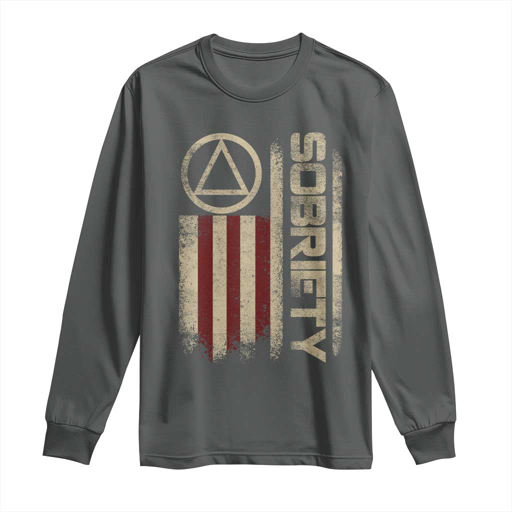 Sober AA NA Sobriety Anniversary Long Sleeve Shirt Alcoholism Addiction Recovery Vintage American Flag