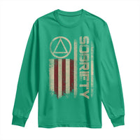 Sober AA NA Sobriety Anniversary Long Sleeve Shirt Alcoholism Addiction Recovery Vintage American Flag
