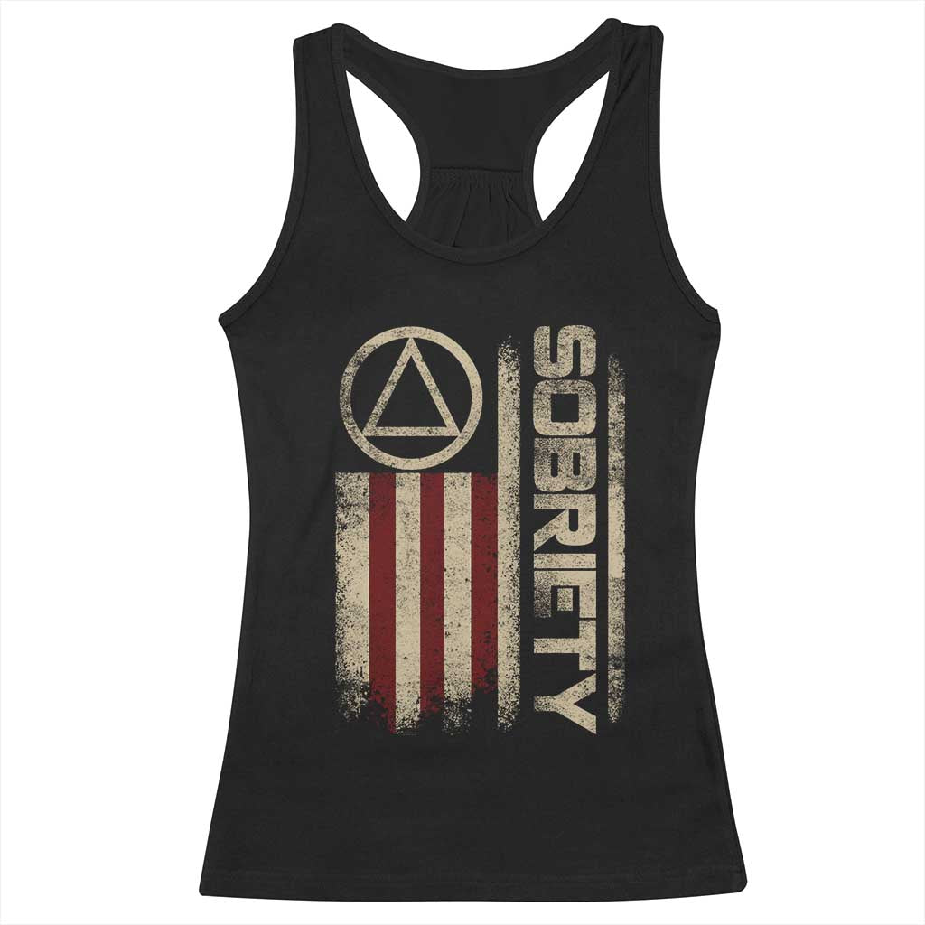 Sober AA NA Sobriety Anniversary Racerback Tank Top Alcoholism Addiction Recovery Vintage American Flag