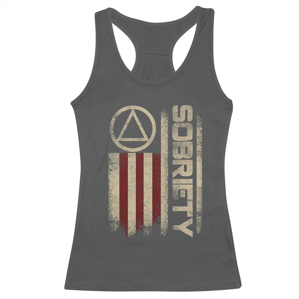 Sober AA NA Sobriety Anniversary Racerback Tank Top Alcoholism Addiction Recovery Vintage American Flag
