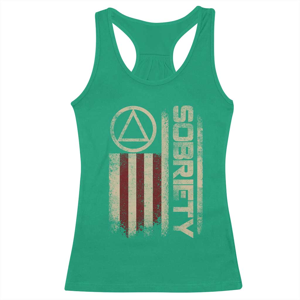 Sober AA NA Sobriety Anniversary Racerback Tank Top Alcoholism Addiction Recovery Vintage American Flag